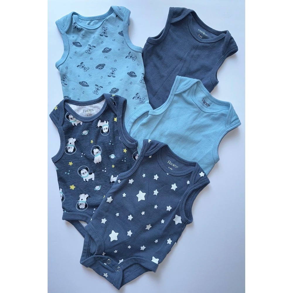 Hanes Baby Unisex Ultimate Flexy‎ Sleeveless Bodysuits 5-Pack Size 0-6mo